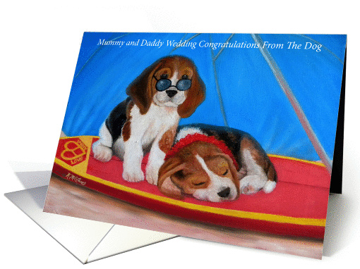 Hawaiian Puppy Love, Wedding Congratulations From Pet Beagles. card