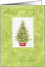 Christian Christmas Tree In Red Pot With Holiday Many Blessings card