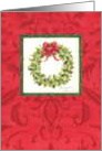 Christmas Business Thank You Beautiful Red Damask Wreath Patronage card