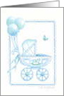 Christian New Baby Boy Congratulations Blue Balloons And Buggy card