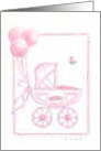 Christian New Baby Girl Congratulations Pink Balloons And Buggy card