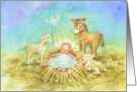 Christian Christmas Jesus In Manger Animals Religious Blessings card