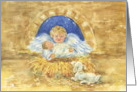 Relgious Christmas Manger Jesus and Angel Rejoice Blessings Joy Peace card