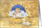 Priest Christmas Manger Jesus and Angel Rejoice Blessings Joy Peace card