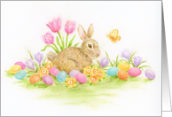 Friend and Family Easter Rabbit Colored Eggs Flowers Joys of Spring card