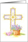 Easter Christian Fleur-de-lis Cross With Pansies And Tulips card