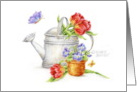 Thinking of You Watering Can Tulips Pansies Smile Bright Beautiful Day card