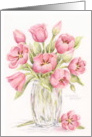 Thinking of You Pink Tulips Glass Vase Caring Thoughts and Prayers card