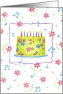 Birthday Cake Fun Flowers And Music card