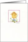 Hello Birdhouse With Blue Morning Glories card