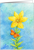 Thinking of You Beautiful Bright Yellow Lily Butterfly Sunshine Day card