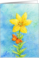 Thinking of You Beautiful Bright Yellow Lily And Butterfly card