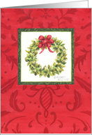 Christian Christmas Classic Bay Leaf Wreath Damask Blessings of Joy card