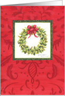 Christmas Business Thank You Beautiful Red Damask Wreath Patronage card