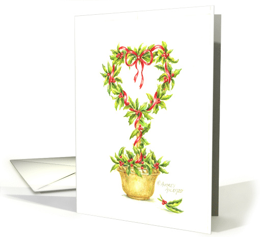 Christmas Holly Heart Topiary Love Joy Peace card (114784)