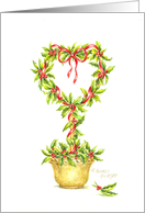 Christmas Holly Heart Topiary Love Joy Peace card
