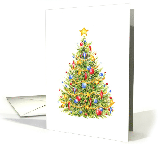 Christmas Bright Traditional Decorated Tree Merry and Bright card