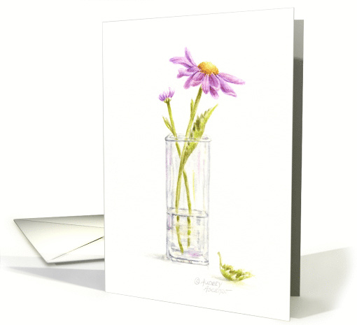 Sympathy Caring Thoughts Magenta Daisy In Vase card (115262)