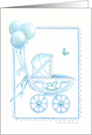 New Baby Boy Grandson Congratulations Blue Balloons And Buggy card
