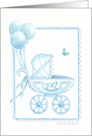 Christian New Baby Boy Congratulations Blue Balloons And Buggy card