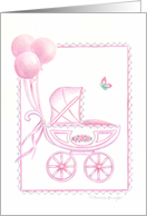 Christian New Baby Girl Congratulations Pink Balloons BuggyJoy card