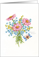 Thinking of You Flower Bouquet with Butterfly Caring Thoughts card
