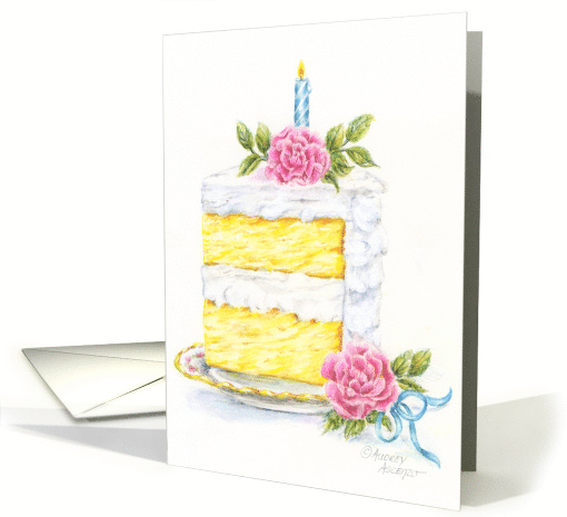 Birthday Daughter Cake Slice With Pink Roses Wonderful... (122335)