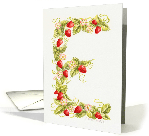 Monogram Letter E Initial Beautiful Strawberry Vine Blank Note card