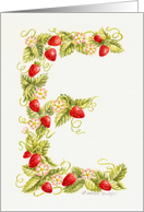 Monogram Letter E Initial Beautiful Strawberry Vine Blank Note Card