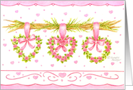 Valentine’s Day Birthday Three Heart Wreaths On Branch Sweetest Day card