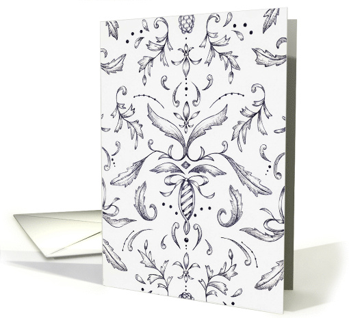 Damask Elegant Splendor Black White Blank Note Any Occasion card
