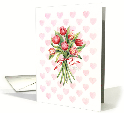 Valentine Beautiful Red Tulip Bouquet Love and Happiness card (132306)