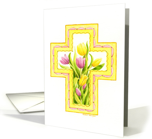 Birthday Easter Religious Tulip Cross Easter Blessings... (1336762)