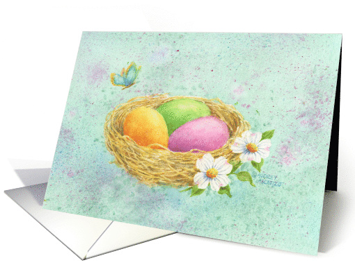 Easter Birthday Beautiful Colored Eggs Nest Beautiful Spring Day card