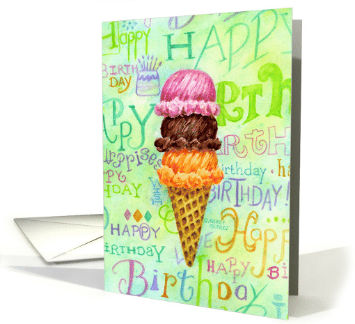 Birthday Friend Ice Cream Cone Three Scoops Sweet Special... (1426020)