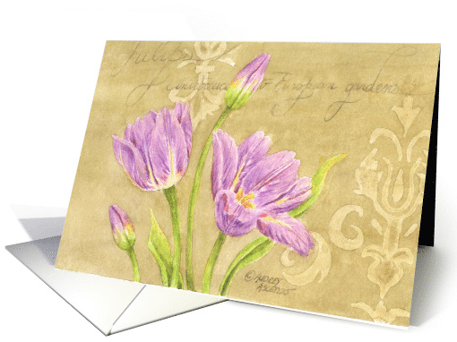 Birthday Purple Tulips Garden Notes Special Day Joy and Happiness card