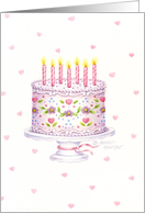 Birthday Decorated Flowers And Hearts Cake Love Always card