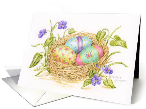 Christian Easter Painted Eggs In Nest Joys and Blessings... (1466682)
