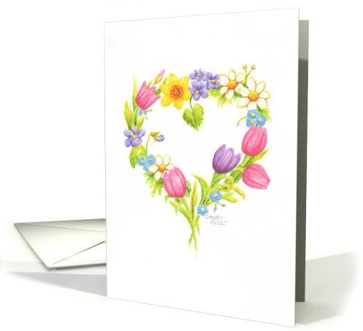 Easter Wreath Spring Floral Heart Beautiful Joys and Blessings card