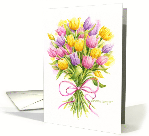 New Job Congratulations Bright And Beautiful Tulip Bouquet card