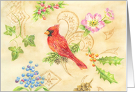 Christmas Cardinal Vintage Style Warmest Wishes card