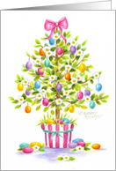 Easter Christian Egg Tree StripedGarden Pot Blessings Joy Happiness card