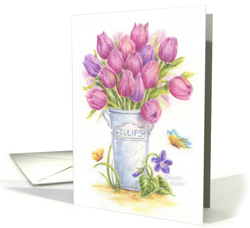 Easter Tulips In Pail Beautiful Day In Spring HAPPY EASTER card