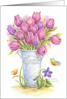 Easter Tulips In Pail Beautiful Day In Spring HAPPY EASTER card