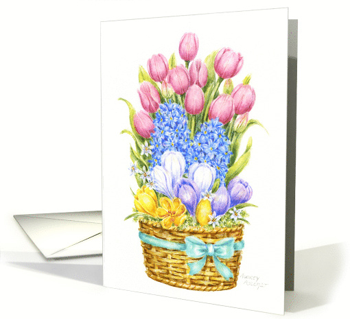 Easter Christian Spring Floral Basket Spring Joys and Blessings card