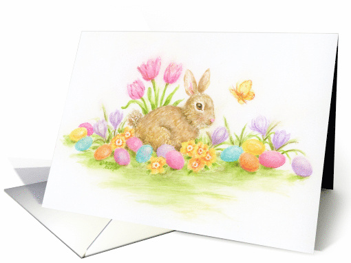 Christian Easter Bunny Colored Eggs Flowers Blessings of Nature card