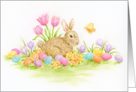 Christian Easter Bunny Colored Eggs Flowers Blessings of Nature card