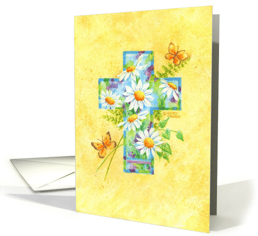 Christian Birthday Daisy Cross Butterflies Birthday Blessings card