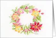 Christmas Christian Floral Medley Wreath Blessings of Peace Joy card