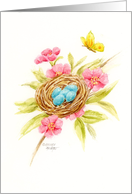 Mother’s Day Bird Nest Flowering Branch Thank You Blessings card